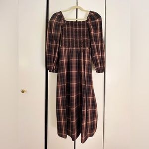 NWT J. Crew Smocked Plaid Puff Sleeve Dress, XS